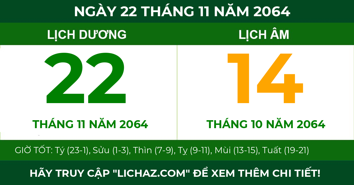 lịch âm ngày 22 tháng 11 năm 2064