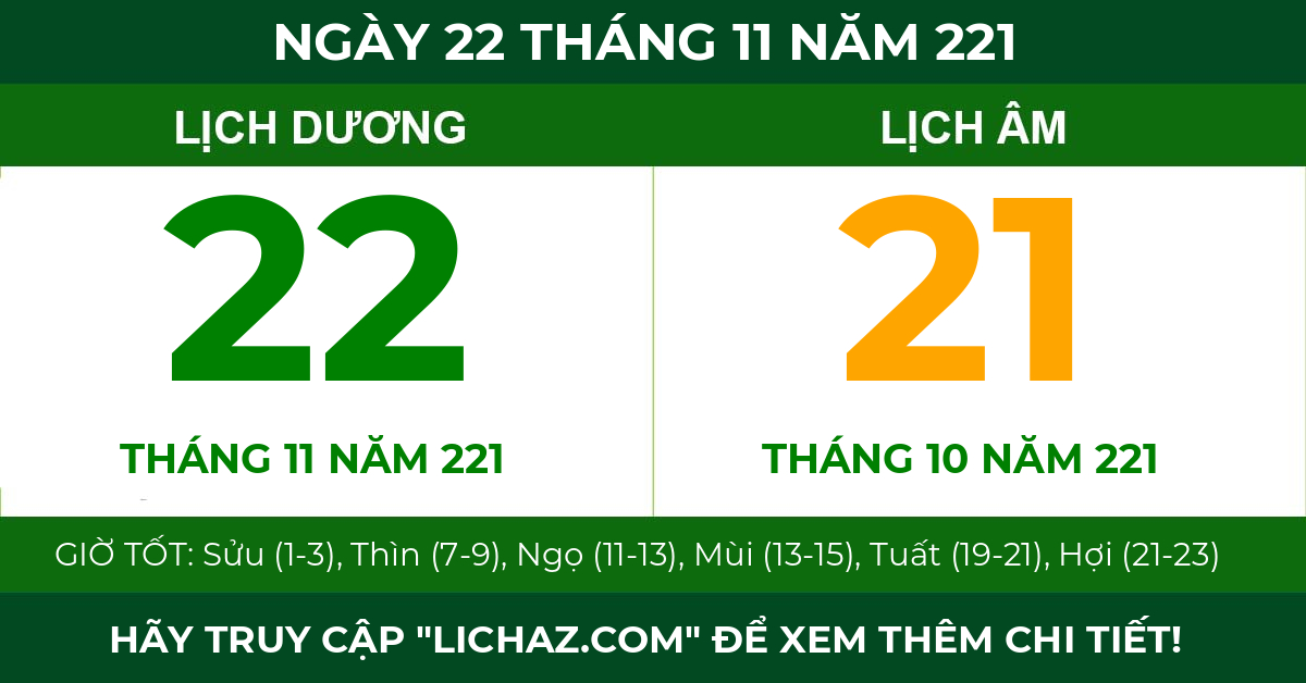 lịch âm ngày 22 tháng 11 năm 221