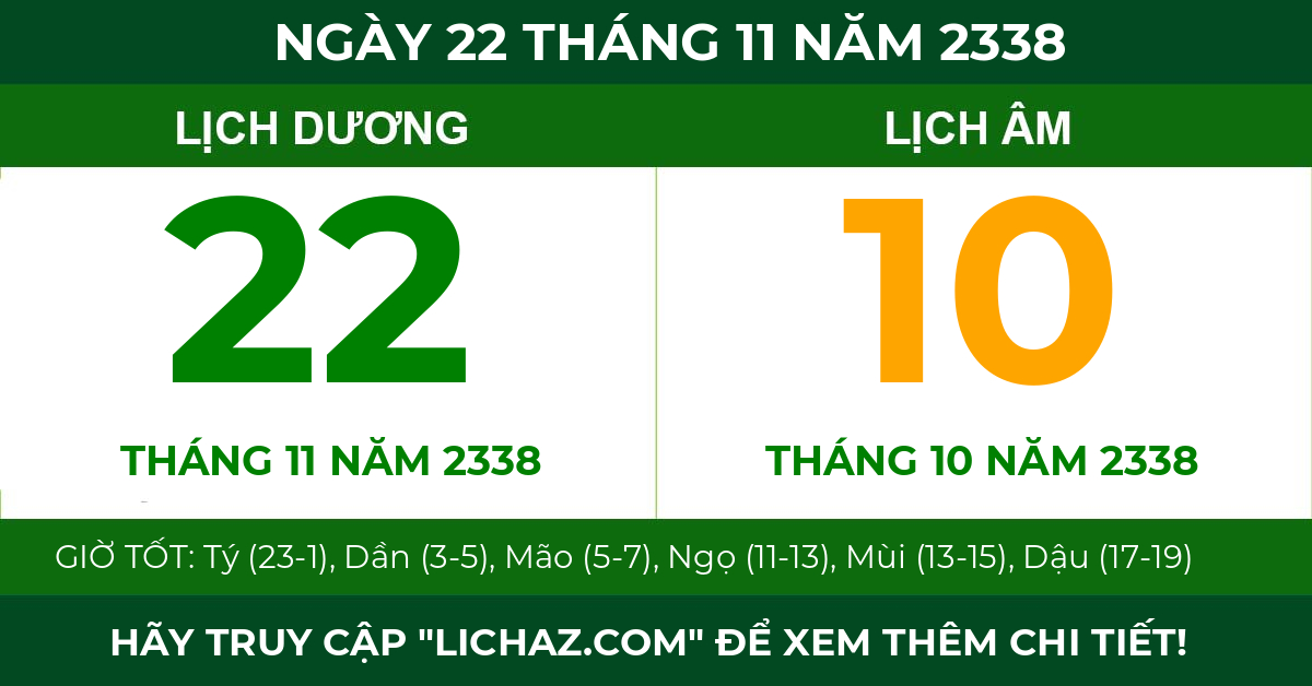 lịch âm ngày 22 tháng 11 năm 2338