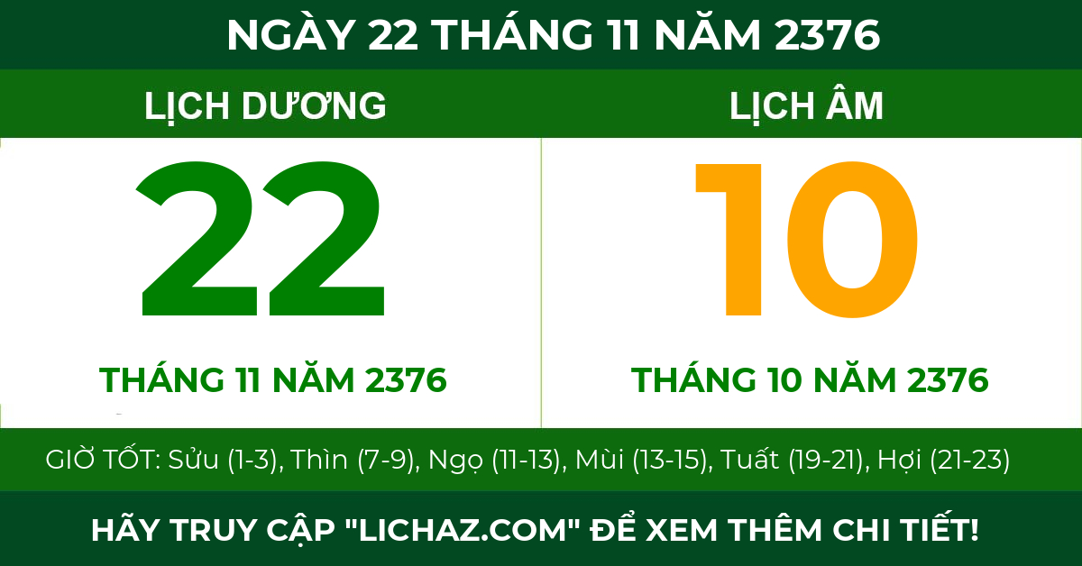 lịch âm ngày 22 tháng 11 năm 2376