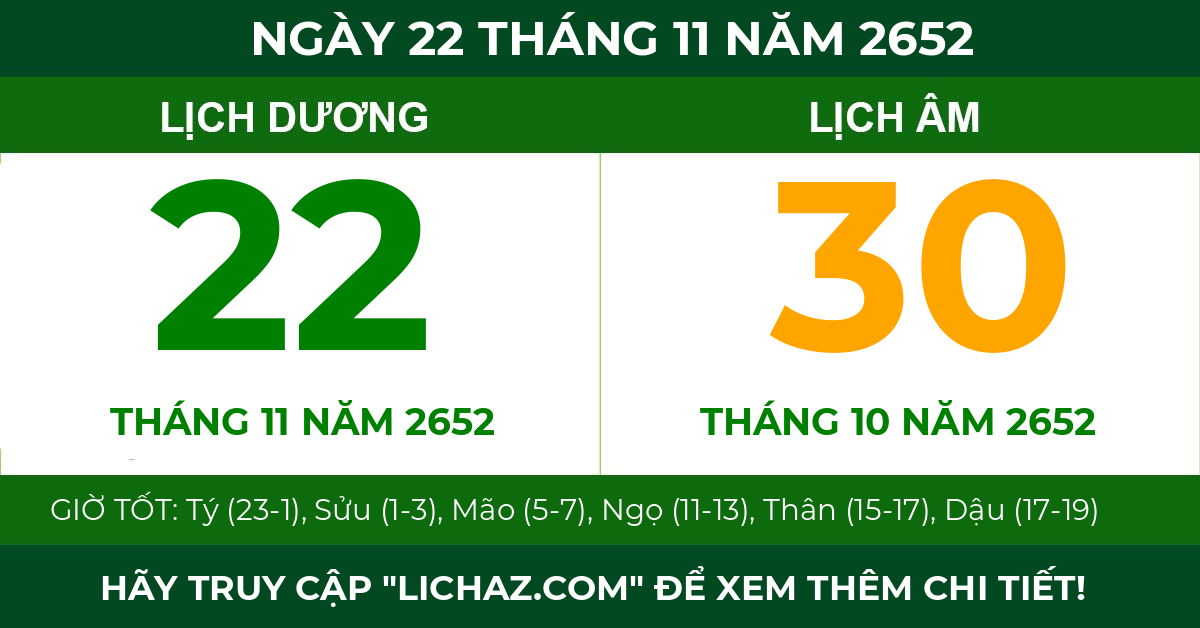 lịch âm ngày 22 tháng 11 năm 2652