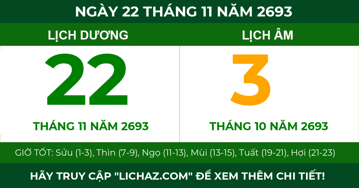 lịch âm ngày 22 tháng 11 năm 2693