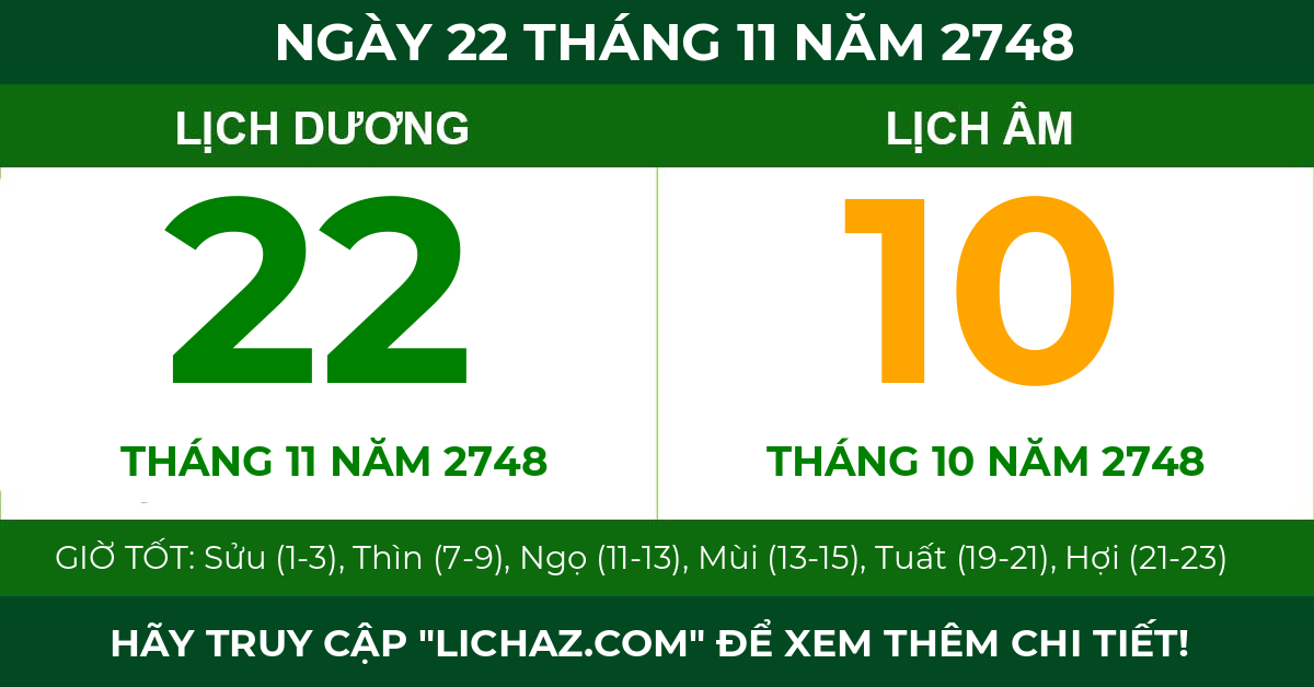 lịch âm ngày 22 tháng 11 năm 2748