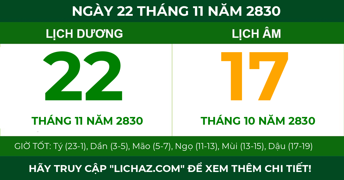 lịch âm ngày 22 tháng 11 năm 2830