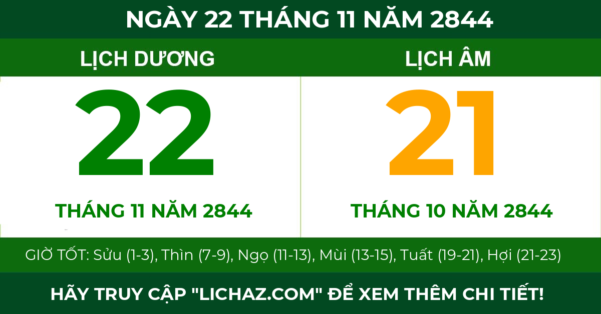 lịch âm ngày 22 tháng 11 năm 2844