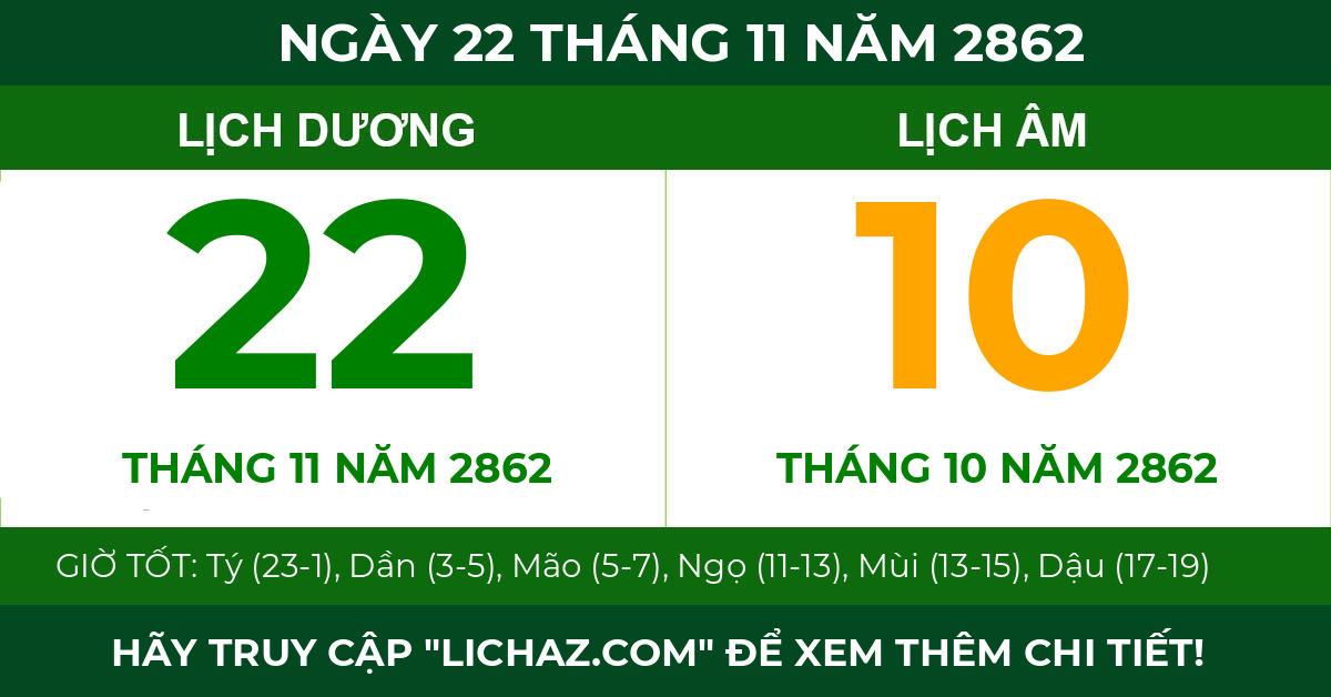 lịch âm ngày 22 tháng 11 năm 2862
