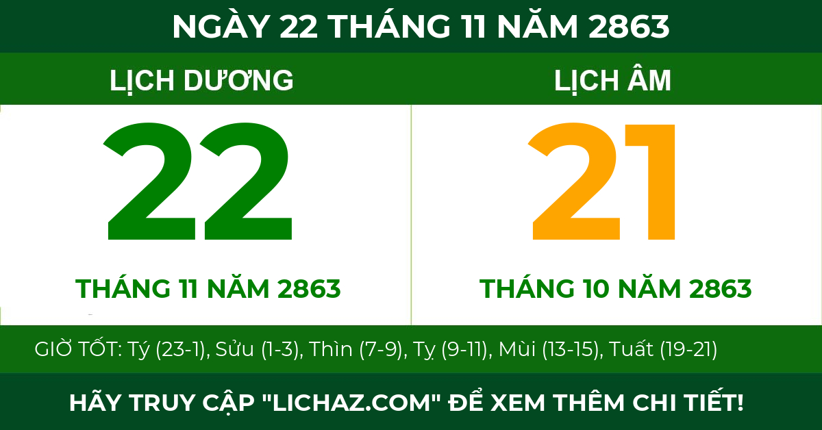 lịch âm ngày 22 tháng 11 năm 2863