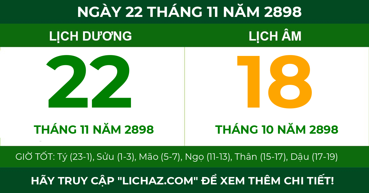 lịch âm ngày 22 tháng 11 năm 2898