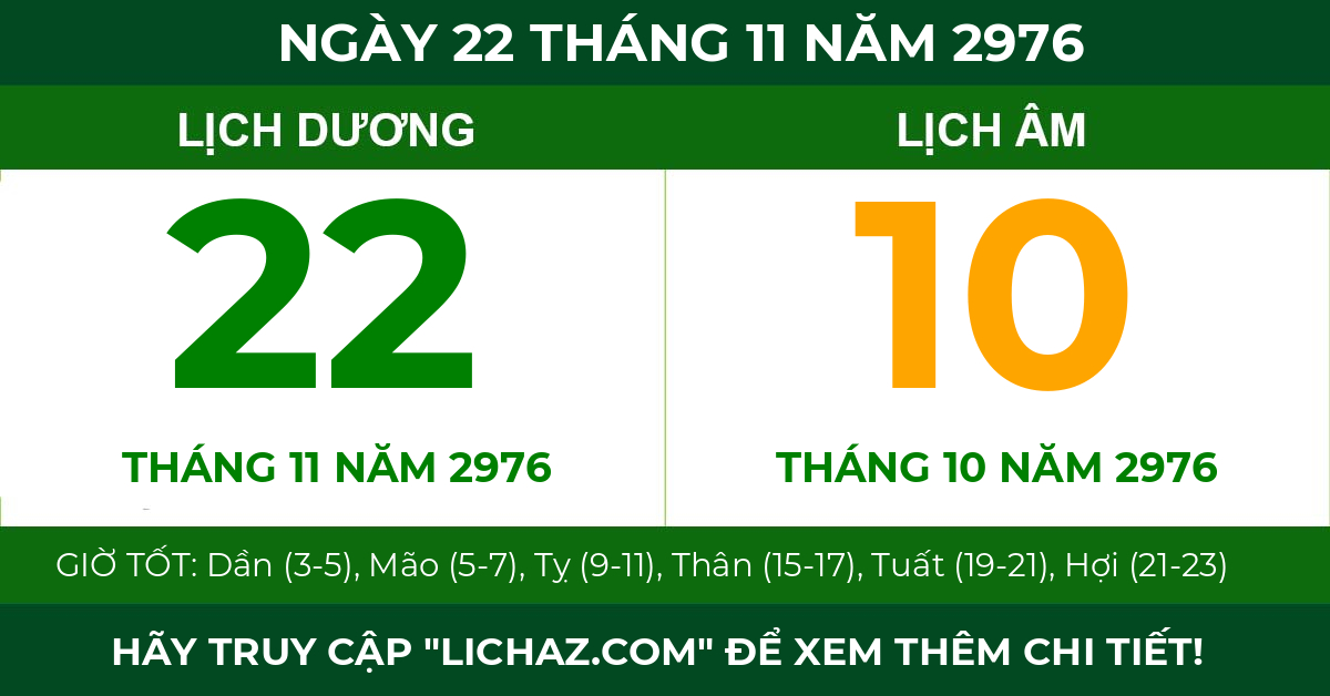 lịch âm ngày 22 tháng 11 năm 2976