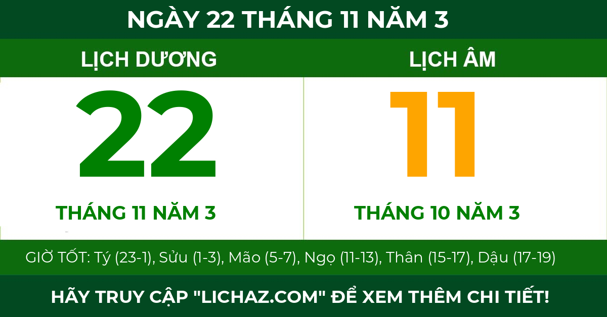 lịch âm ngày 22 tháng 11 năm 3