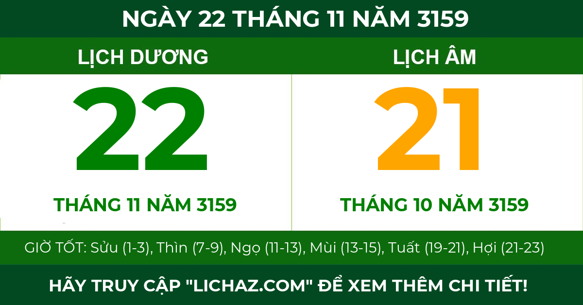 lịch âm ngày 22 tháng 11 năm 3159
