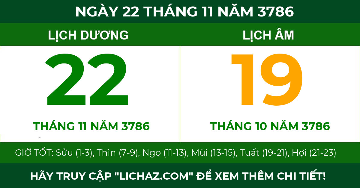lịch âm ngày 22 tháng 11 năm 3786