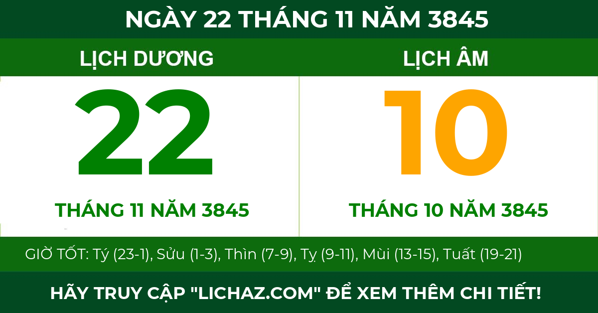 lịch âm ngày 22 tháng 11 năm 3845
