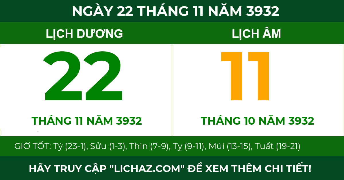 lịch âm ngày 22 tháng 11 năm 3932