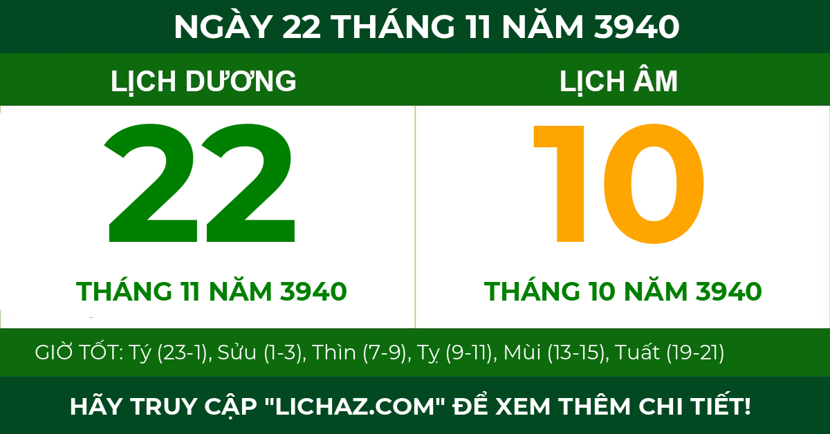 lịch âm ngày 22 tháng 11 năm 3940