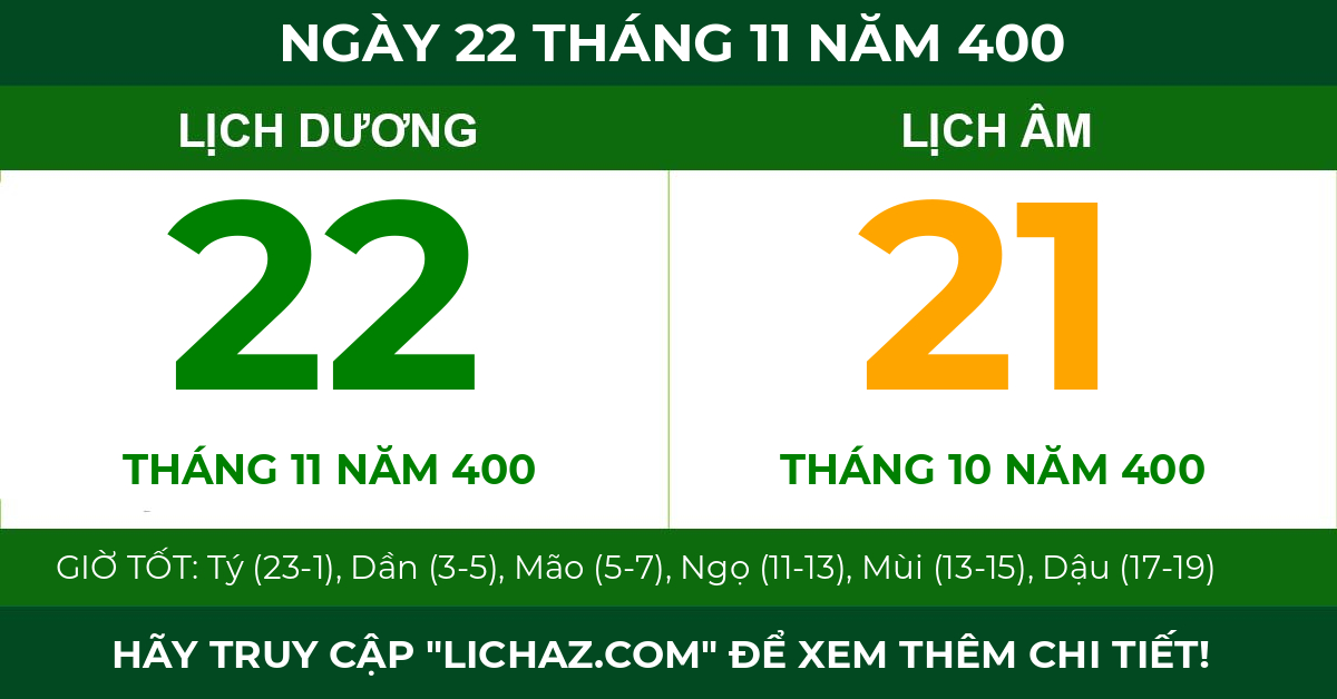 lịch âm ngày 22 tháng 11 năm 400
