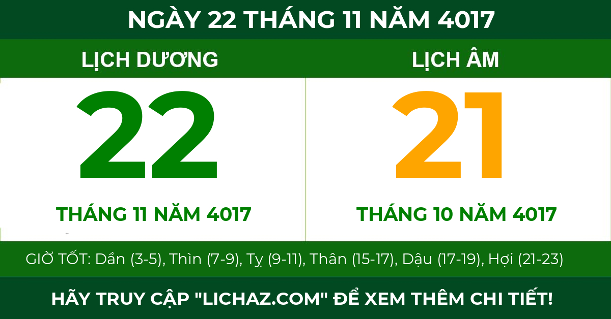 lịch âm ngày 22 tháng 11 năm 4017