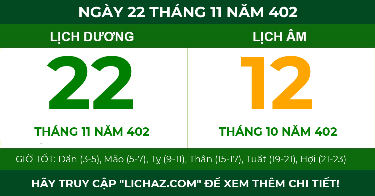lịch âm ngày 22 tháng 11 năm 402