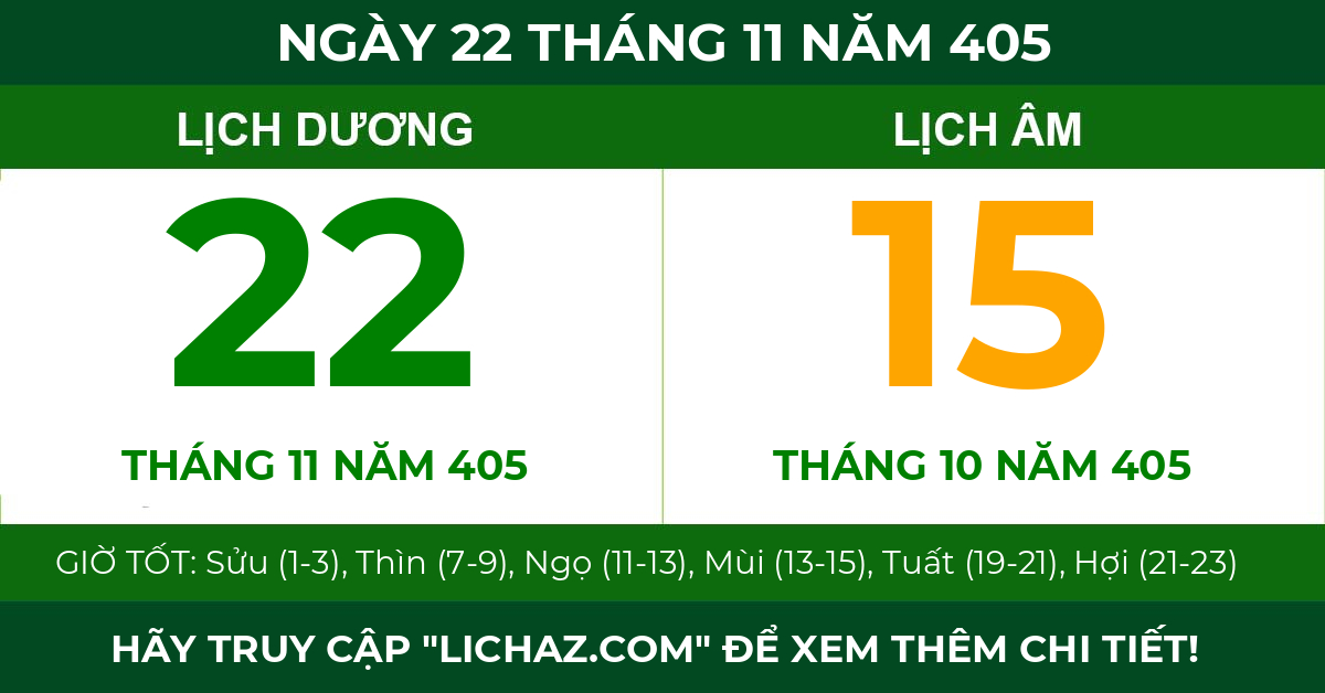 lịch âm ngày 22 tháng 11 năm 405
