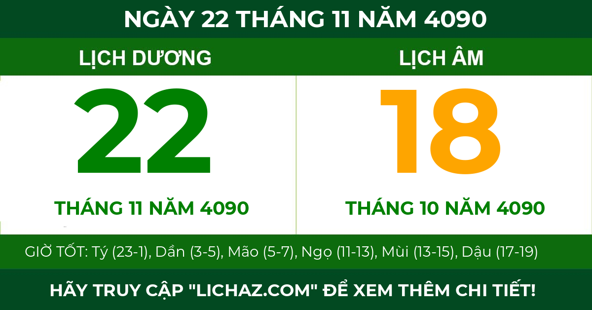 lịch âm ngày 22 tháng 11 năm 4090