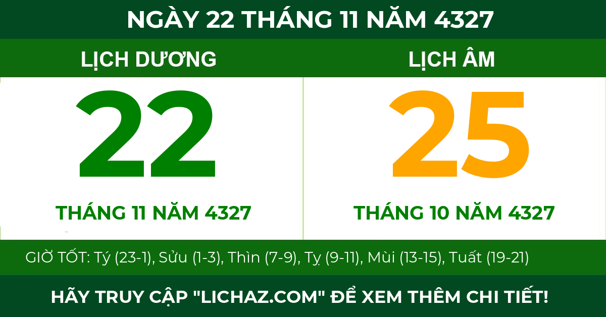 lịch âm ngày 22 tháng 11 năm 4327