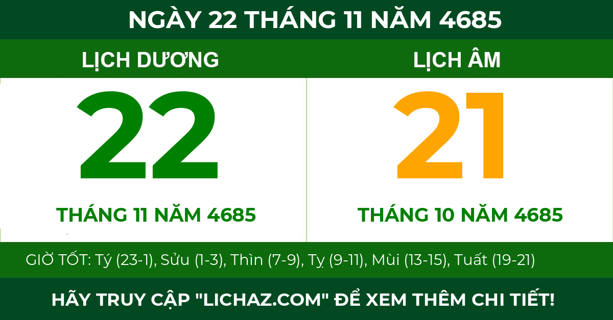 lịch âm ngày 22 tháng 11 năm 4685