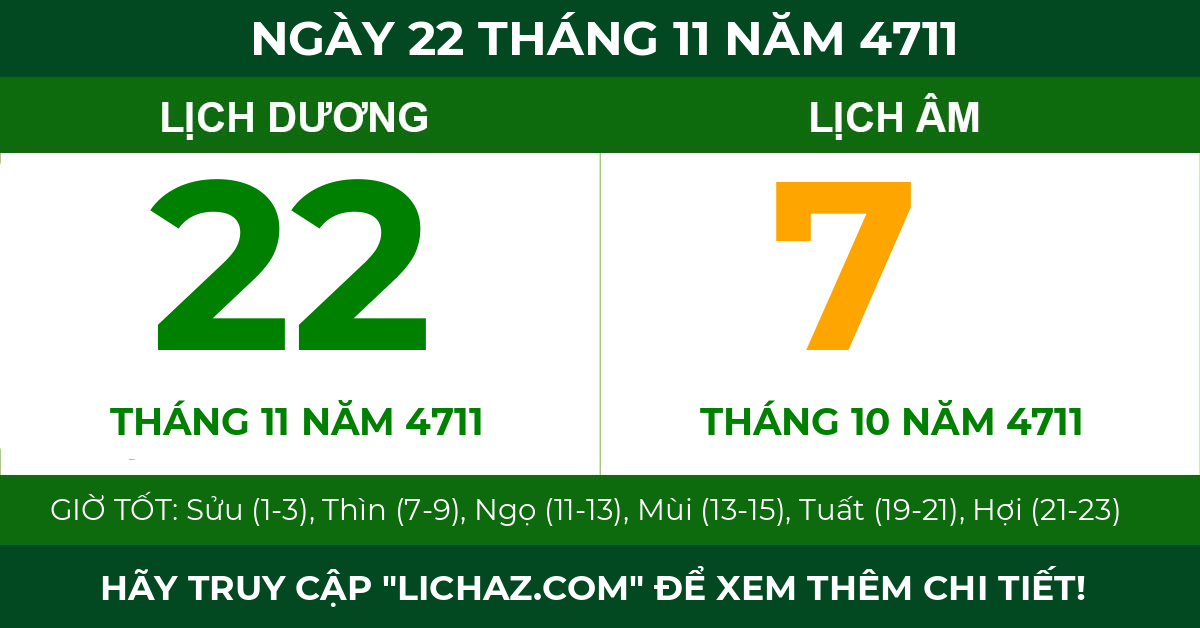 lịch âm ngày 22 tháng 11 năm 4711