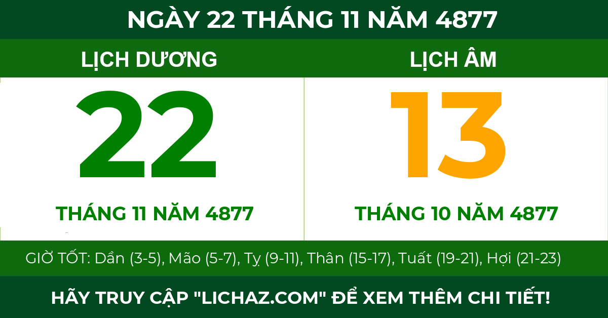 lịch âm ngày 22 tháng 11 năm 4877