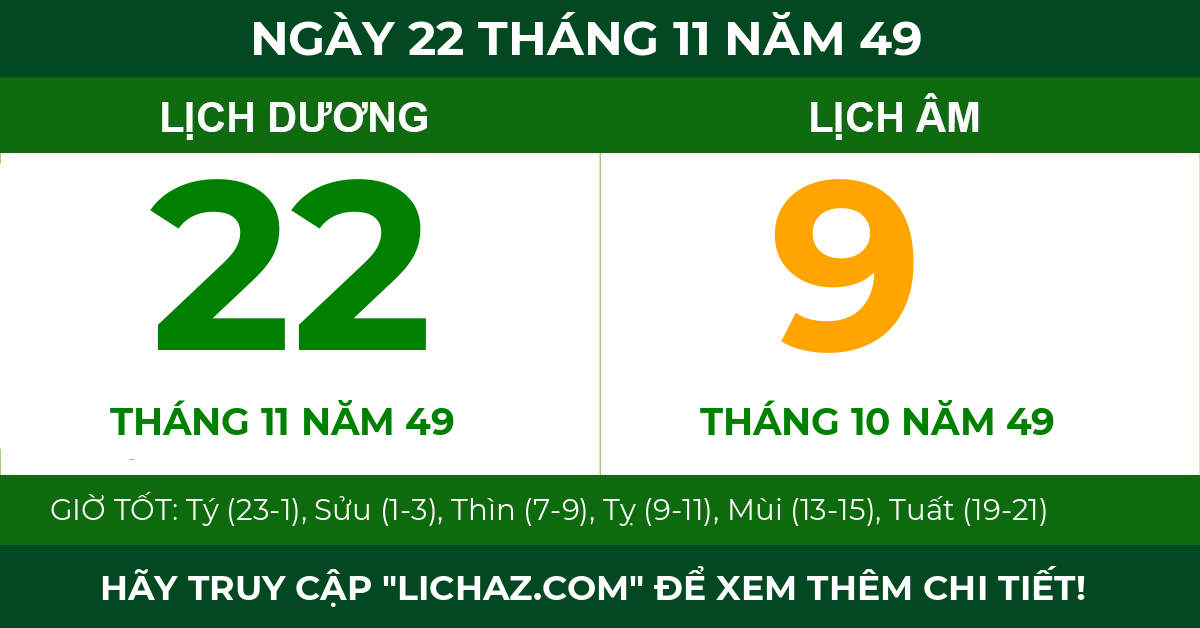 lịch âm ngày 22 tháng 11 năm 49