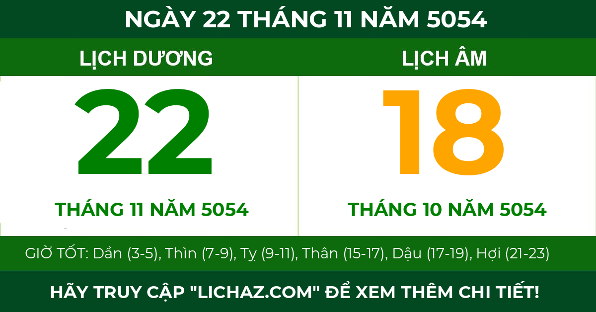 lịch âm ngày 22 tháng 11 năm 5054