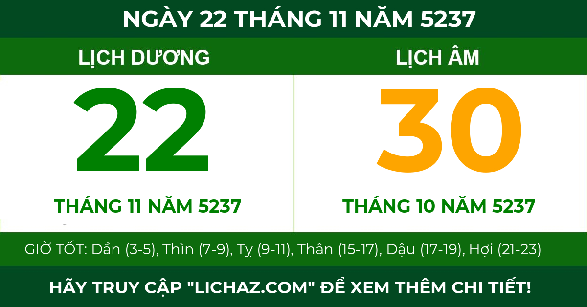 lịch âm ngày 22 tháng 11 năm 5237