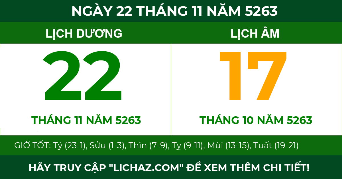 lịch âm ngày 22 tháng 11 năm 5263