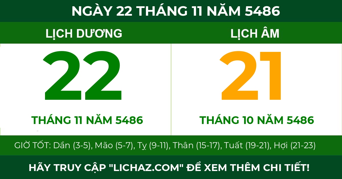 lịch âm ngày 22 tháng 11 năm 5486