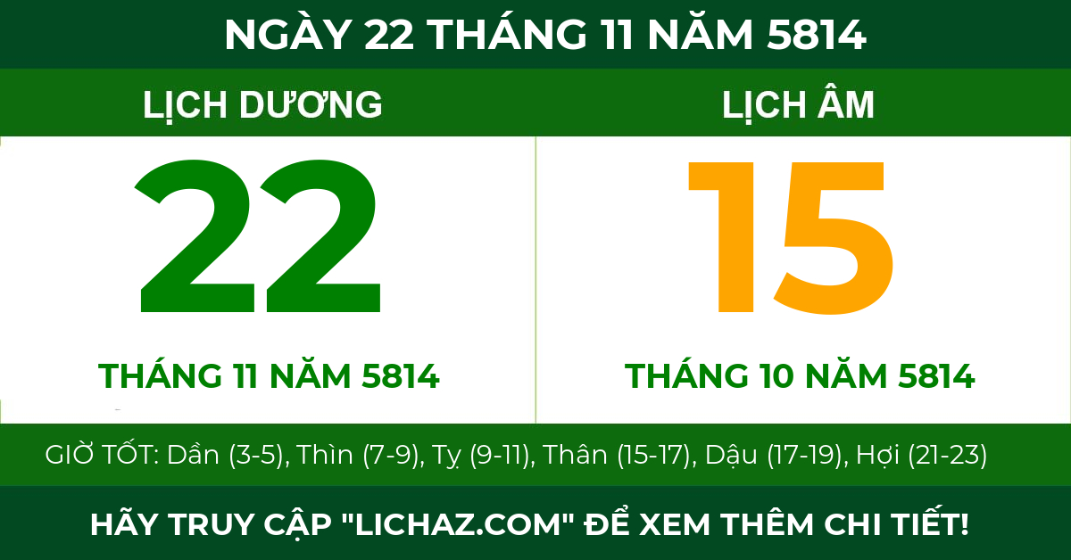 lịch âm ngày 22 tháng 11 năm 5814