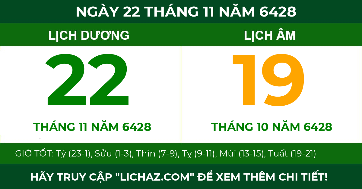 lịch âm ngày 22 tháng 11 năm 6428