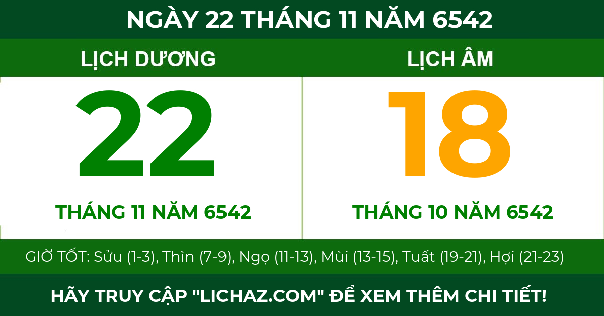lịch âm ngày 22 tháng 11 năm 6542