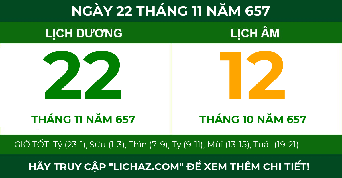 lịch âm ngày 22 tháng 11 năm 657