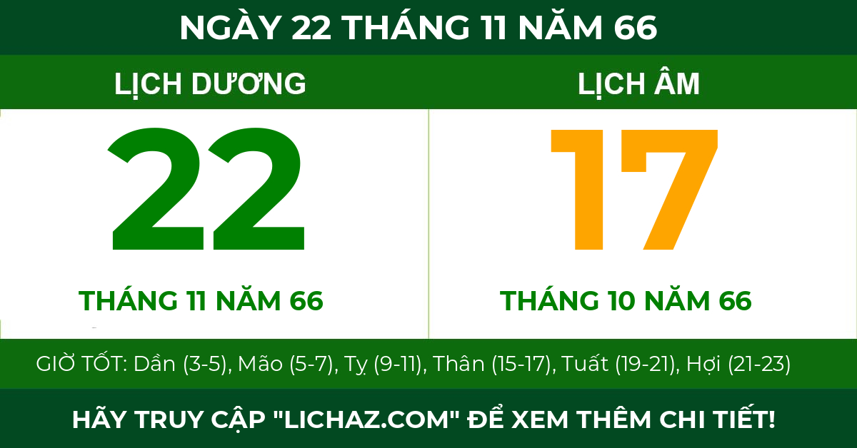 lịch âm ngày 22 tháng 11 năm 66