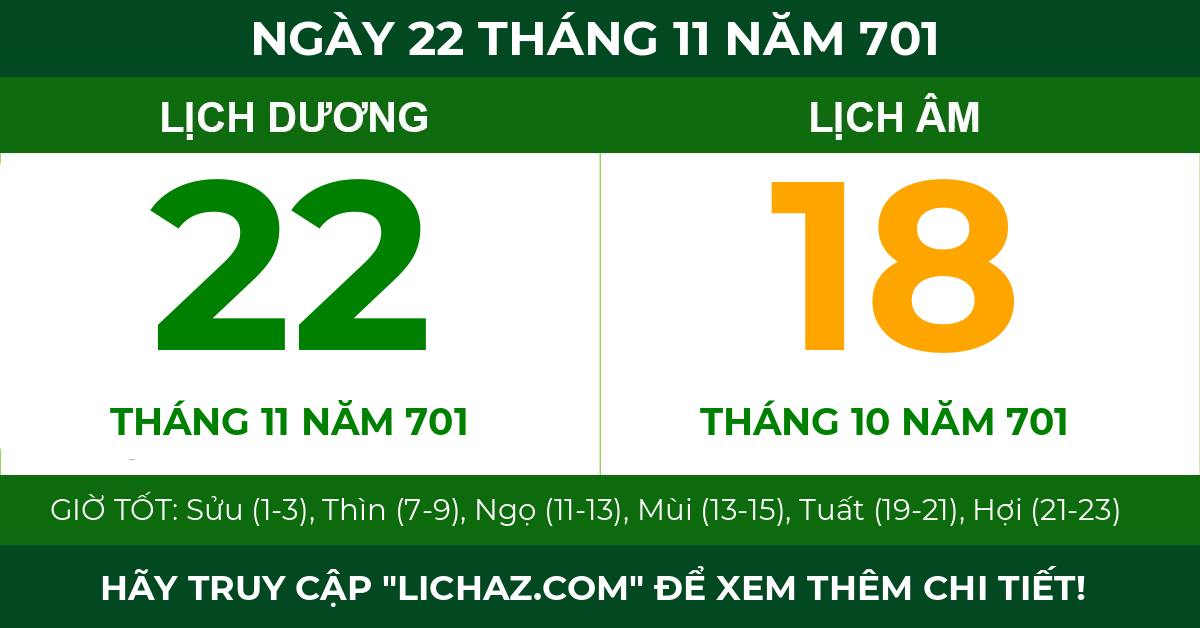 lịch âm ngày 22 tháng 11 năm 701