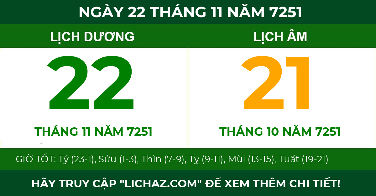 lịch âm ngày 22 tháng 11 năm 7251