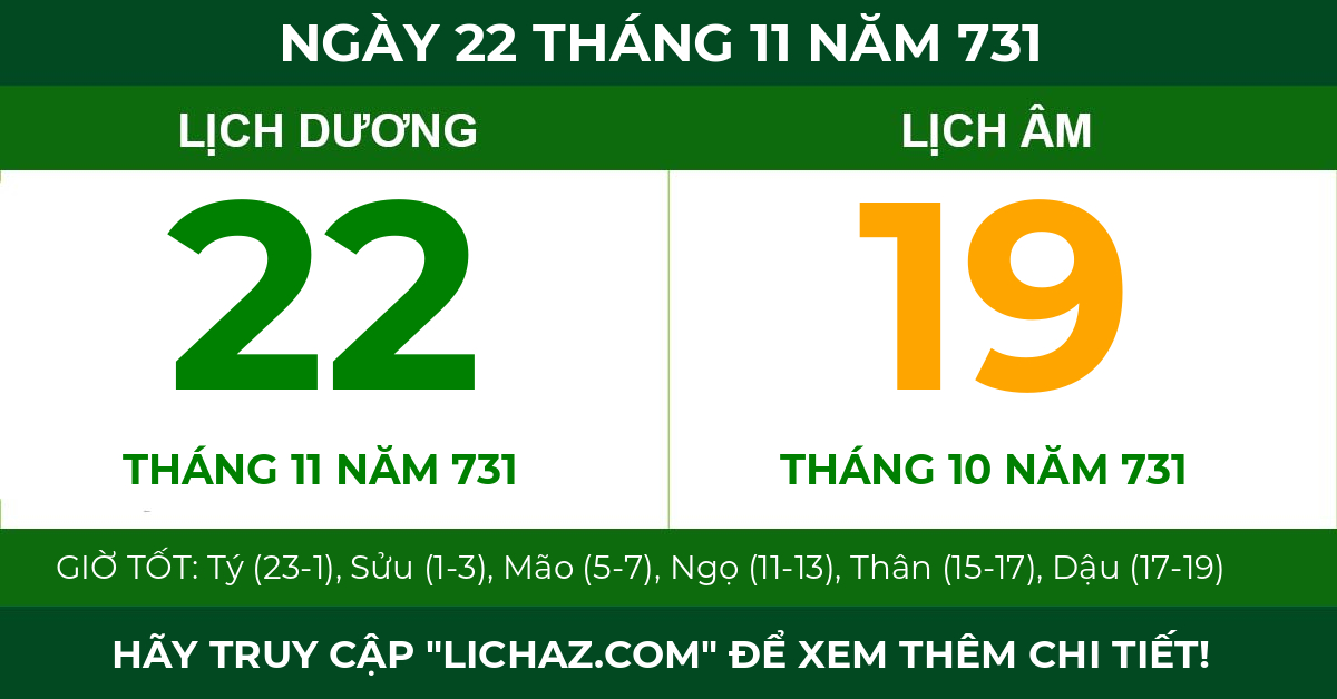 lịch âm ngày 22 tháng 11 năm 731