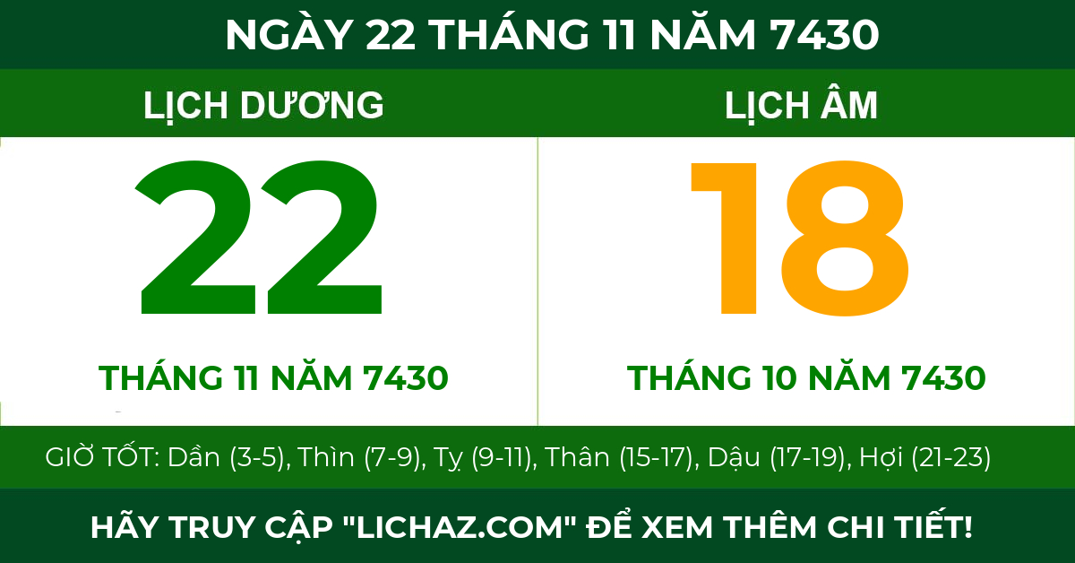lịch âm ngày 22 tháng 11 năm 7430
