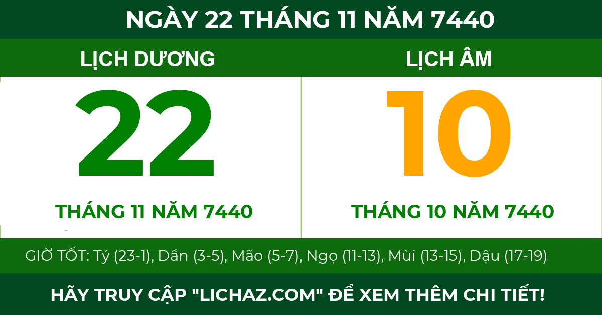 lịch âm ngày 22 tháng 11 năm 7440
