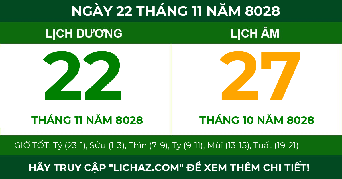 lịch âm ngày 22 tháng 11 năm 8028