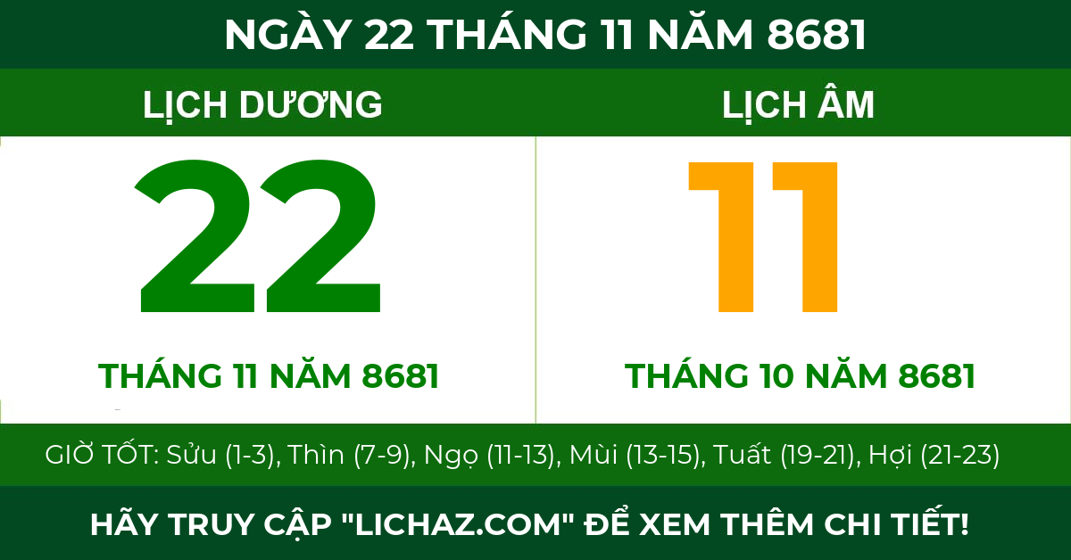 lịch âm ngày 22 tháng 11 năm 8681