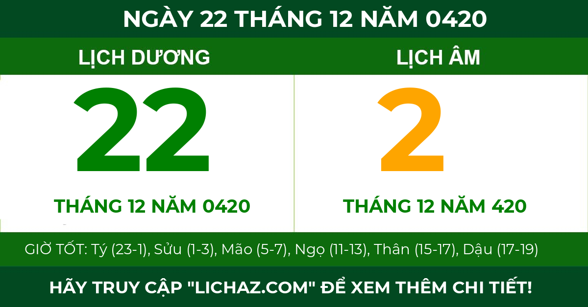 lịch âm ngày 22 tháng 12 năm 0420