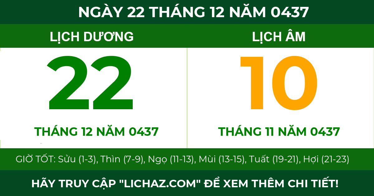 lịch âm ngày 22 tháng 12 năm 0437