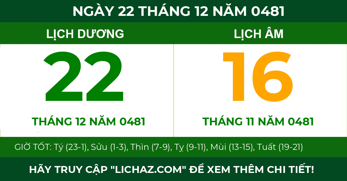 lịch âm ngày 22 tháng 12 năm 0481