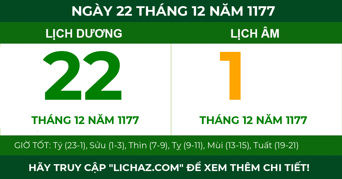 lịch âm ngày 22 tháng 12 năm 1177