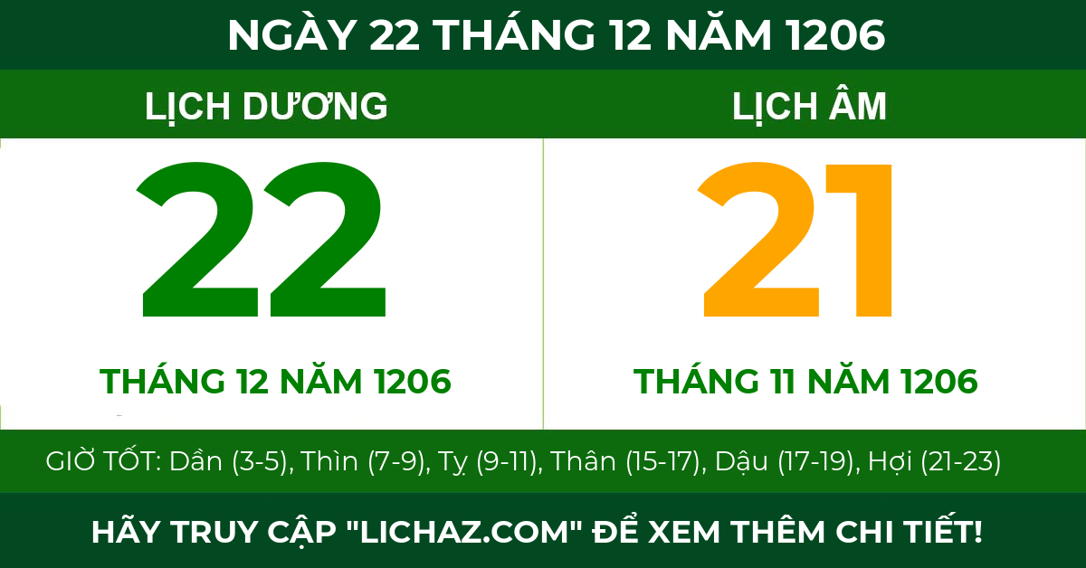 lịch âm ngày 22 tháng 12 năm 1206